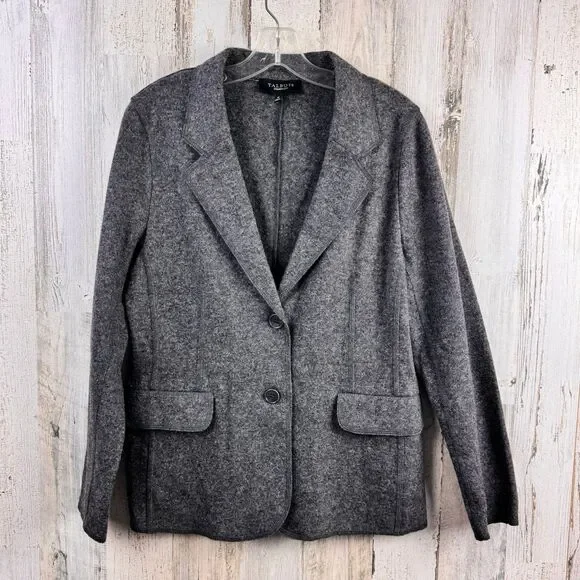 Talbots Petites Blazer Womens 12 Grey Wool Blend Jacket Felted Knit Lightweight - Picture 2 of 10